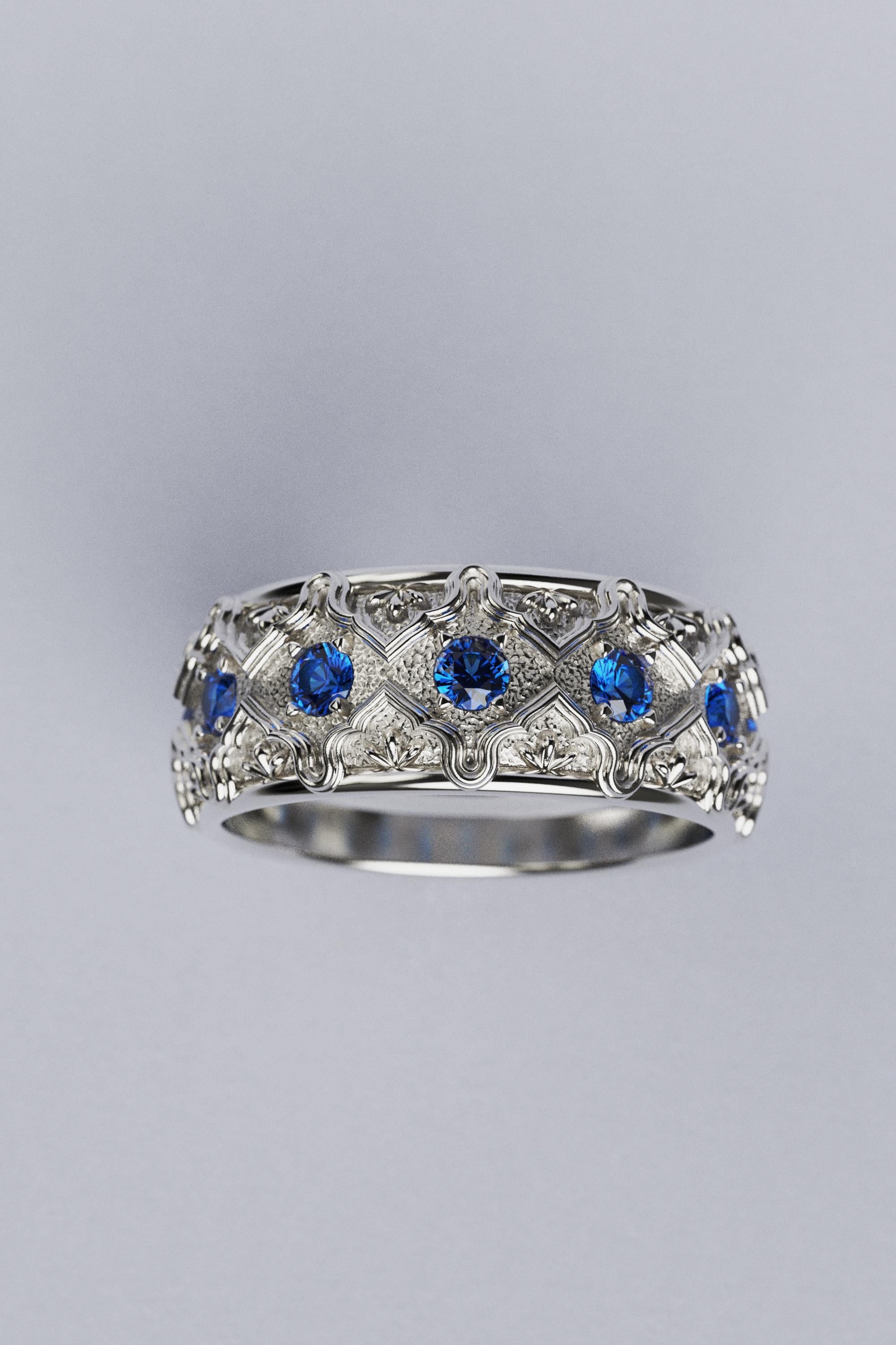 For Sale:  Oltremare Gioielli Blue Sapphire 18k Gold Band Made in Italy 7