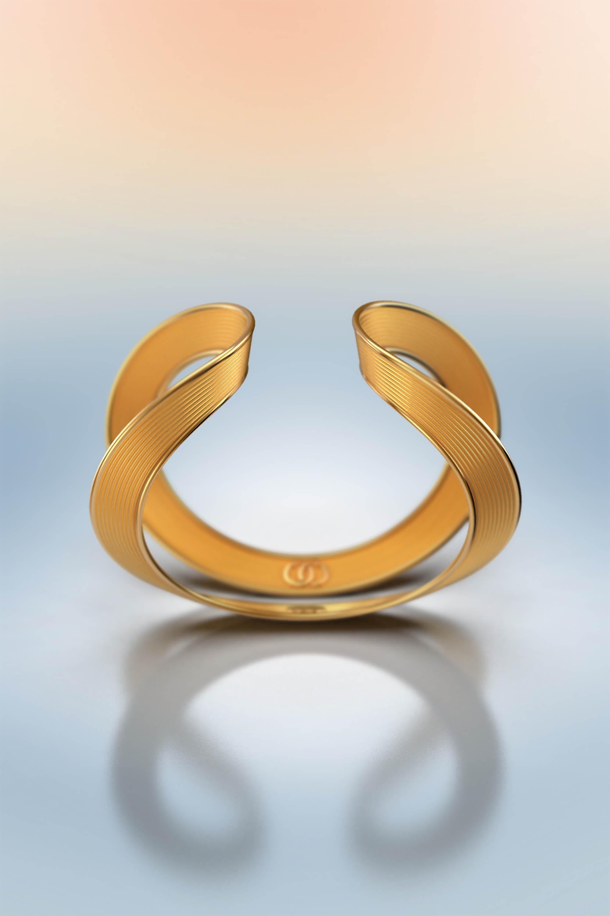 Modern shape Cuff Bracelet with a ribbed texture, crafted in polished and raw gold. Made to order in yellow, rose or white 18k gold.
The approximate weight  for the medium size is 35 grams in 18k for the medium size. The price is relative to the