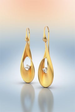 Oltremare Gioielli Diamond Earrings, Dangle Drop Earrings in 18k Solid Gold