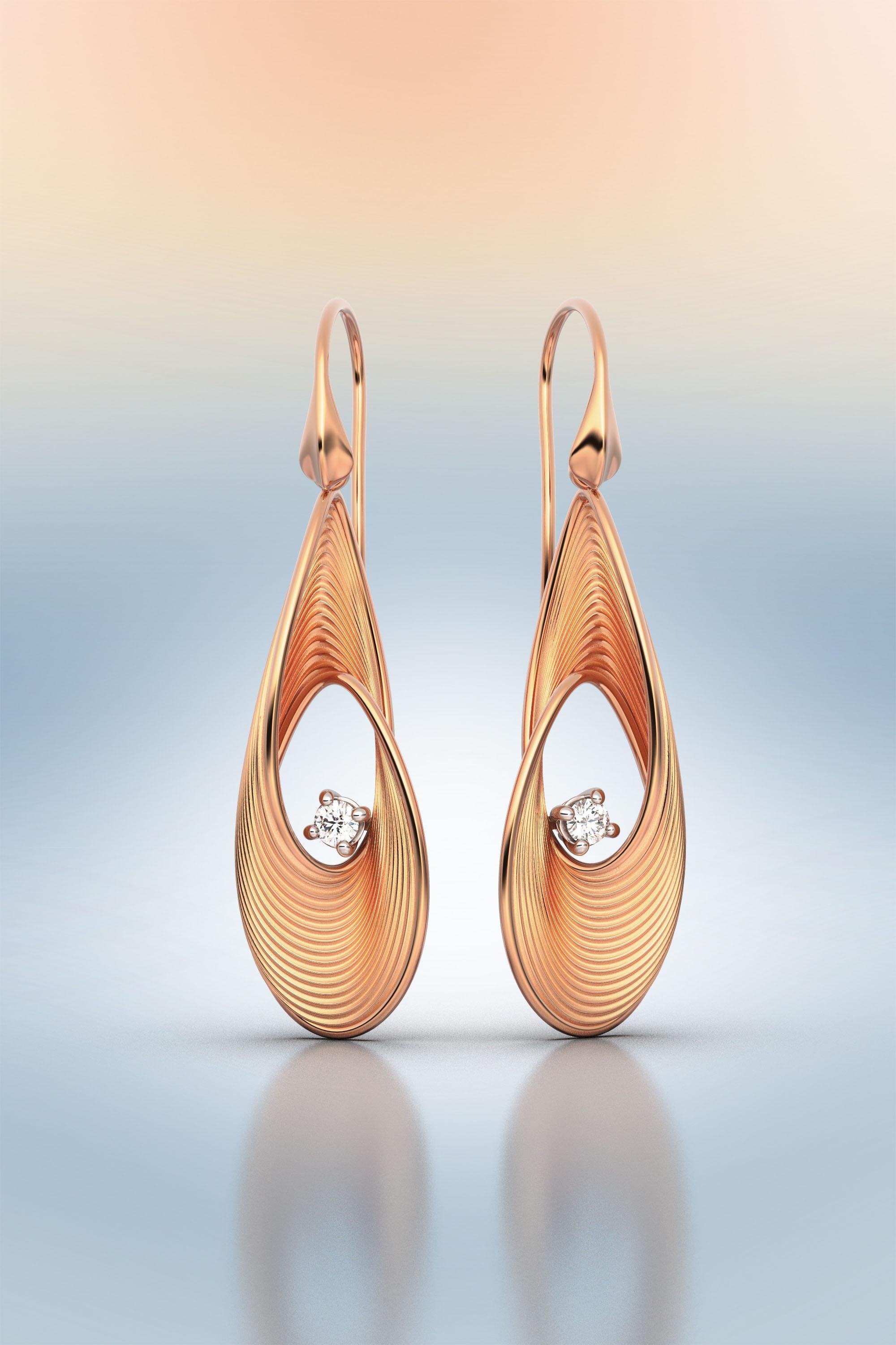 Oltremare Gioielli Boucles d'oreilles diamant, boucles d'oreilles pendantes en or massif 18k en vente 3