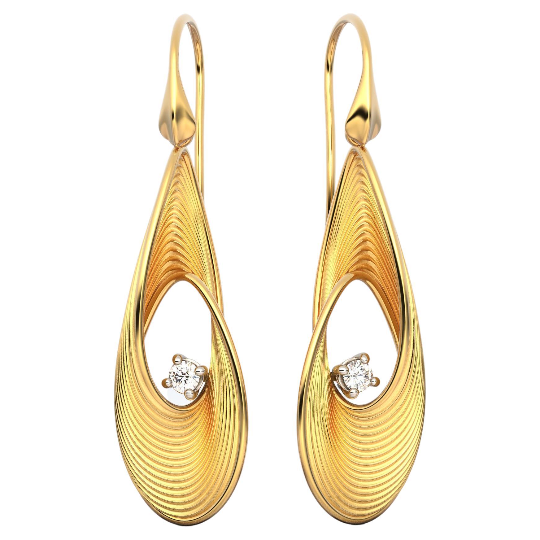 Oltremare Gioielli Diamond Earrings, Dangle Drop Earrings in 18k Solid Gold