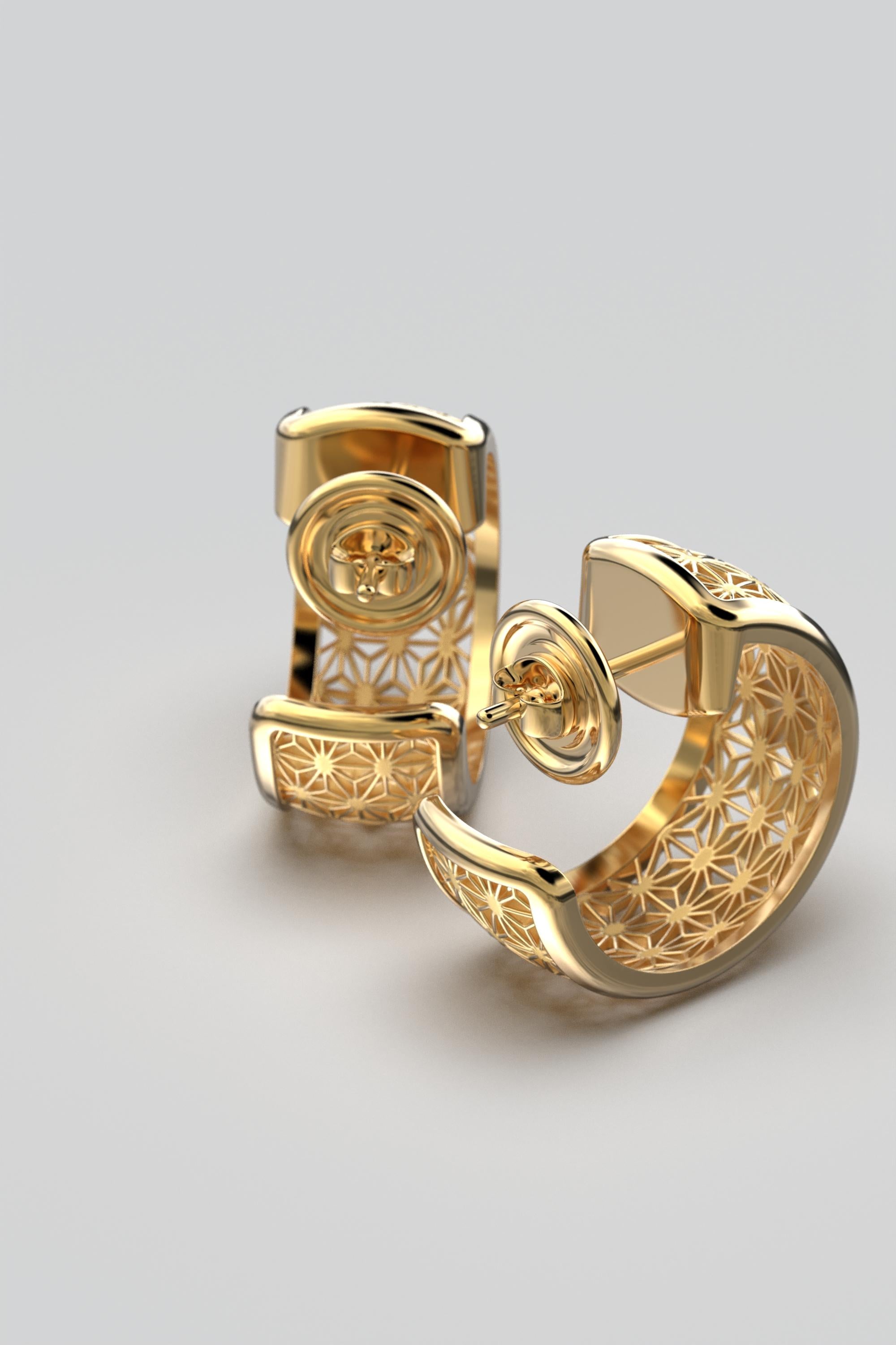 Modern Oltremare Gioielli Diamond Hoop Earrings 14k Gold Made in Italy, Sashiko Pattern For Sale