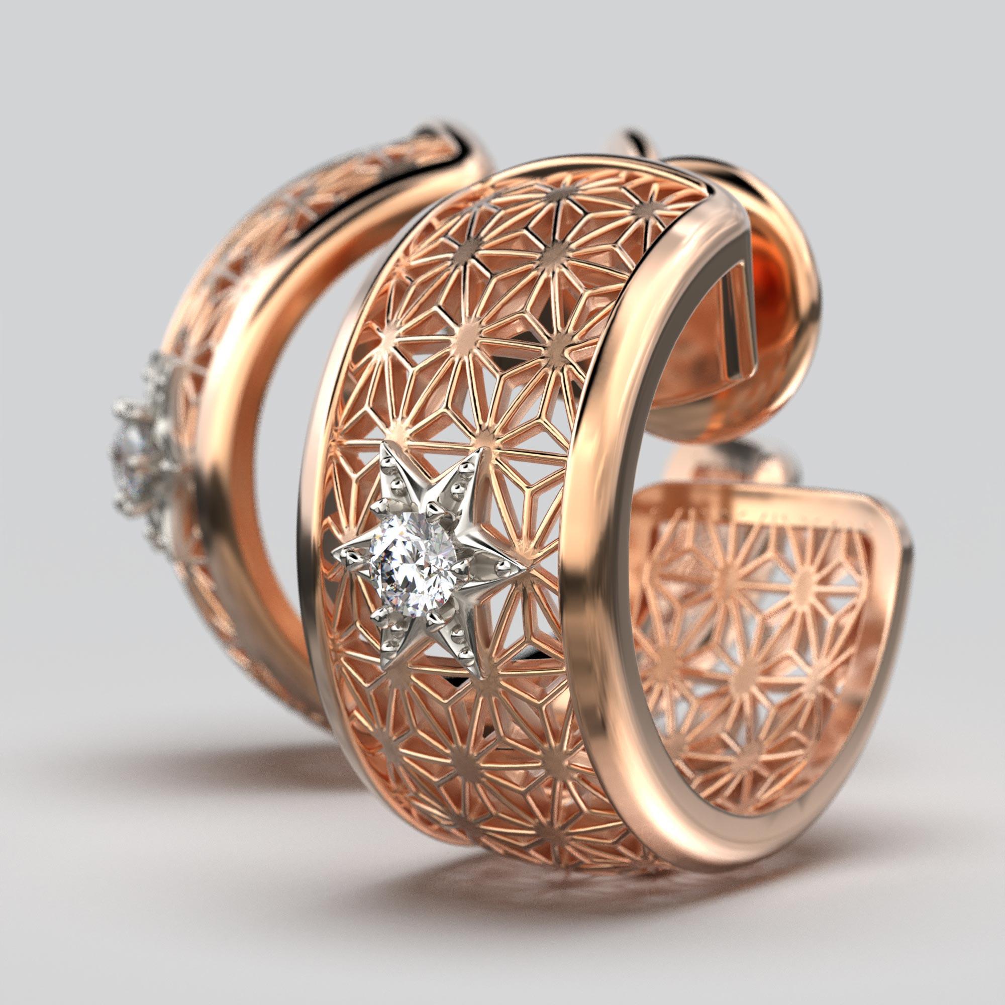 Oltremare Gioielli Diamant-Creolen-Ohrringe 18k Gold Hergestellt in Italien, Sashiko-Muster im Angebot 1