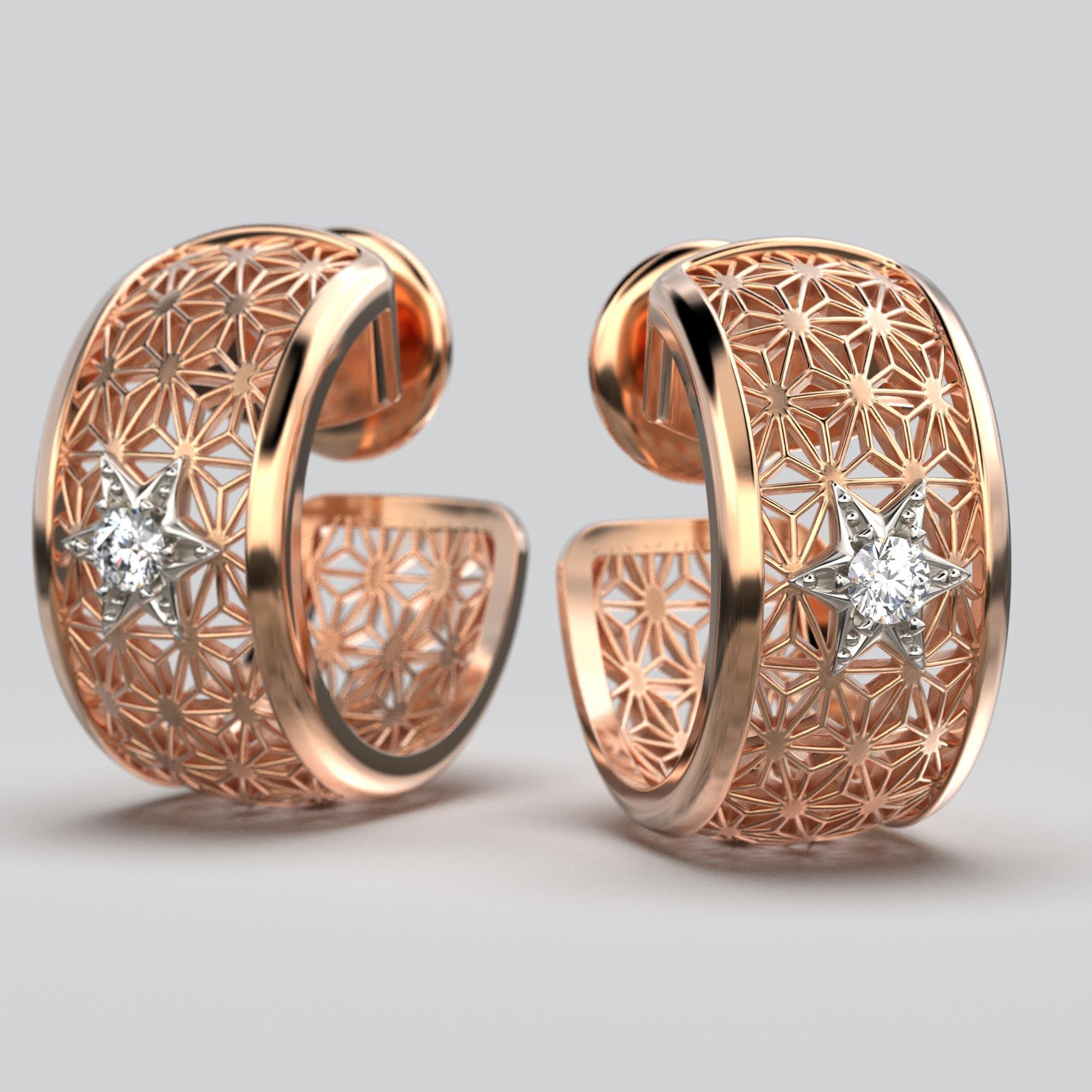 Oltremare Gioielli Diamant-Creolen-Ohrringe 18k Gold Hergestellt in Italien, Sashiko-Muster im Angebot 2