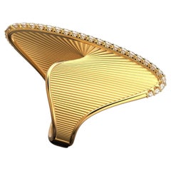 Mobius Ring with Natural Diamonds in 18 Karat Yellow Gold, Italian Fine Jewelry