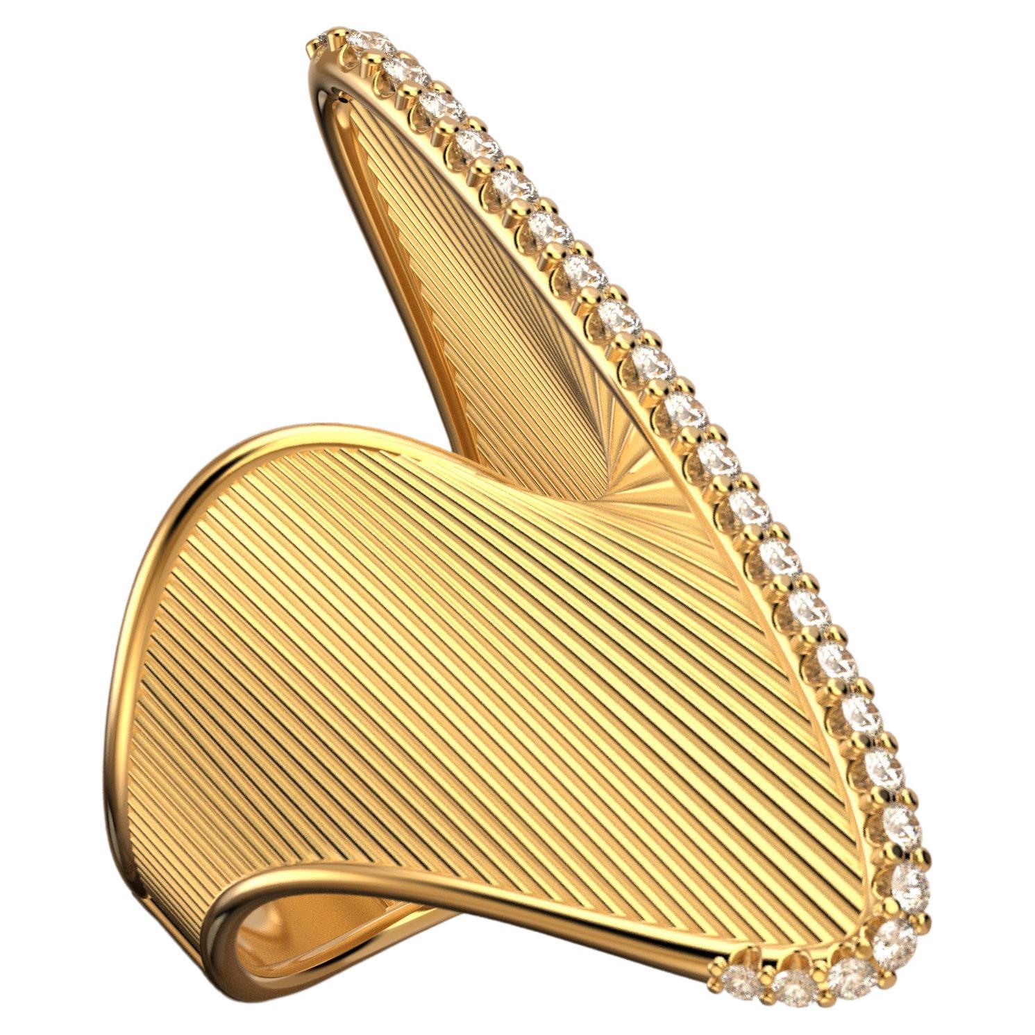 Mobius Ring with Natural Diamonds in 18 Karat Yellow Gold, Italian Fine Jewelry
