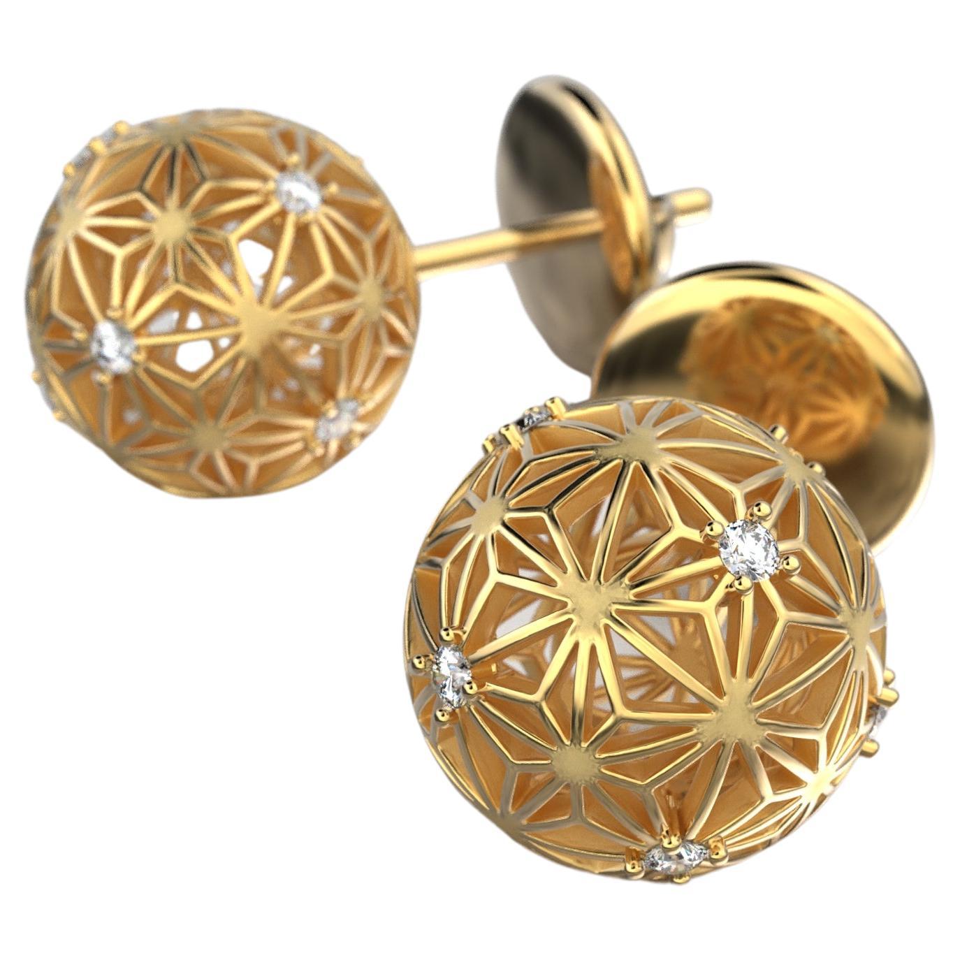 Découvrez l'élégance intemporelle avec nos boucles d'oreilles en or 14k italiennes fabriquées sur commande, ornées de diamants naturels (G VS, 0,16 Ct Tw). Dotées d'un charmant design sphérique et d'un motif étoilé Sashiko ajouré, ces boucles