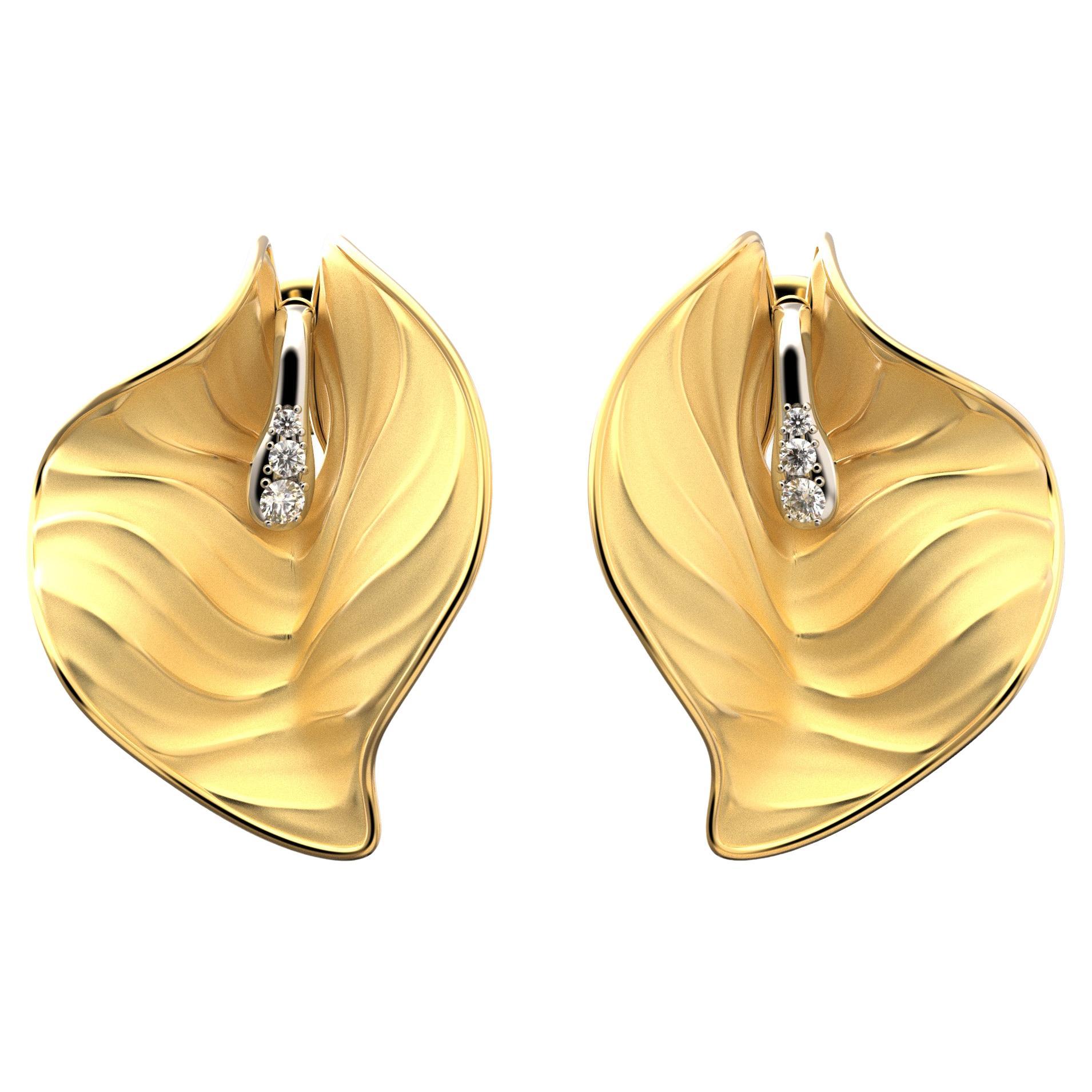 Oltremare Gioielli Gold Earrings Made in Italy, 14k Gold Earrings with Diamonds For Sale