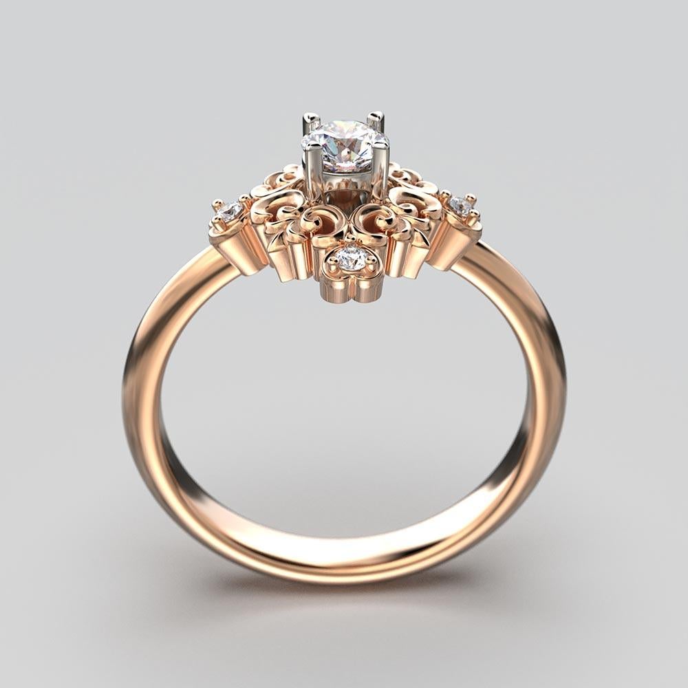 For Sale:  Oltremare Gioielli Italian Diamond Engagement Ring in Baroque Style 14k Gold 10