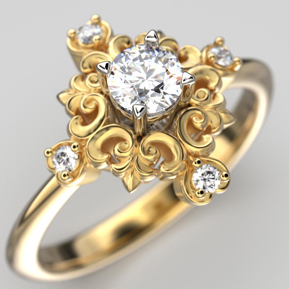For Sale:  Oltremare Gioielli Italian Diamond Engagement Ring in Baroque Style 14k Gold 2