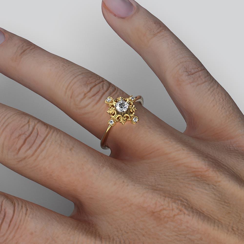 Im Angebot: Oltremare Gioielli Italienischer Diamant-Verlobungsring im Barockstil aus 14 Karat Gold mit Diamanten () 4