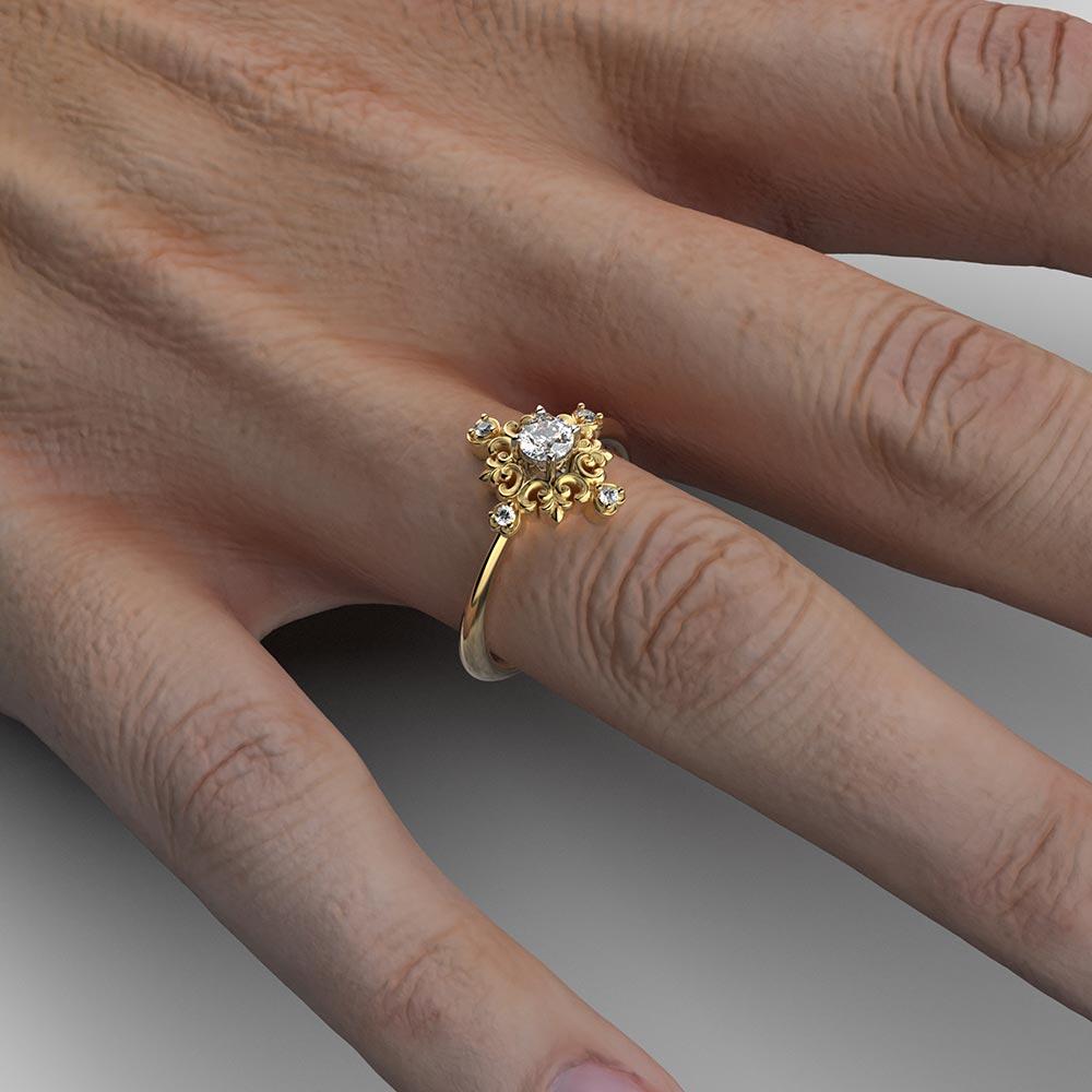 For Sale:  Oltremare Gioielli Italian Diamond Engagement Ring in Baroque Style 14k Gold 5