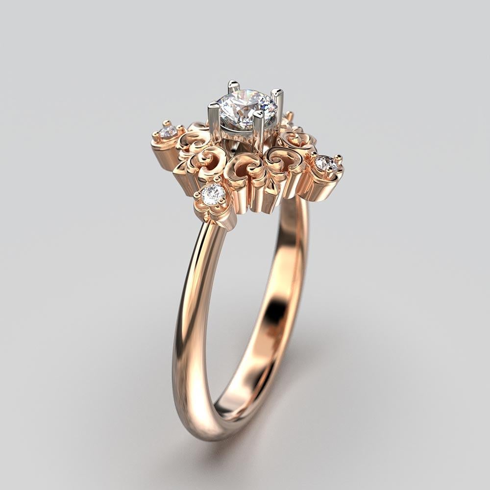 For Sale:  Oltremare Gioielli Italian Diamond Engagement Ring in Baroque Style 14k Gold 9