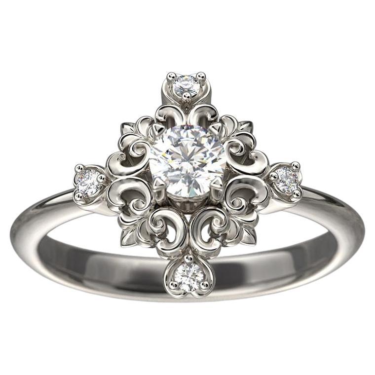 Oltremare Gioielli, bague de fiançailles italienne en or 14 carats de style baroque avec diamants
