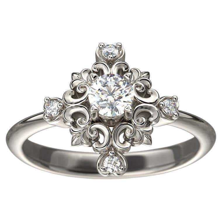 Customizable Italian Diamond Engagement Ring with Baroque Setting 18k ...