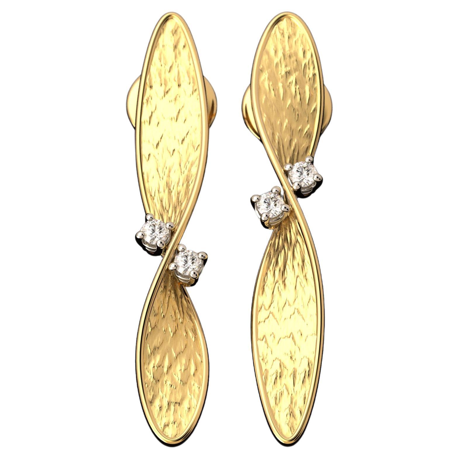 Contemporary Oltremare Gioielli, Italian Jewelry, 14k Gold Diamond Earrings Made in Italy For Sale