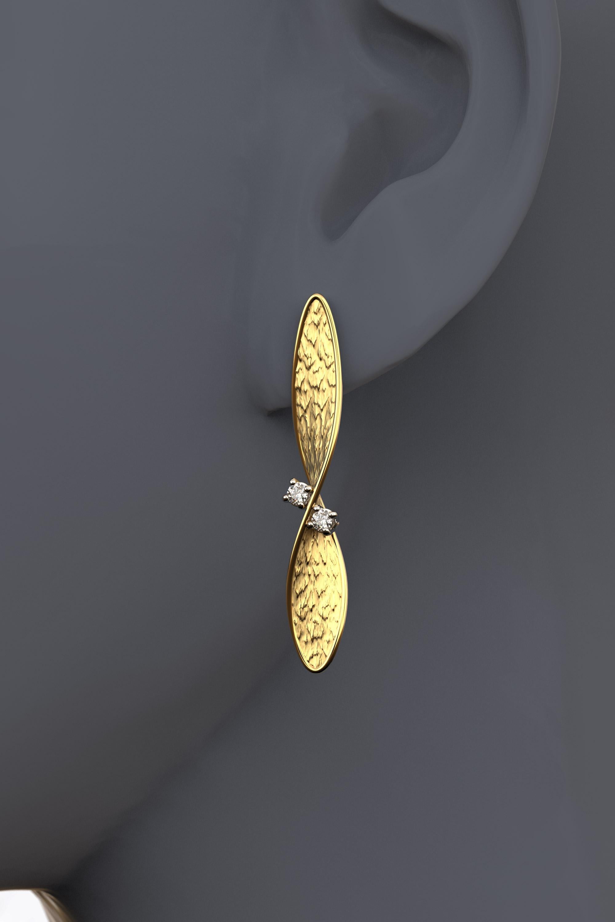 Brilliant Cut Oltremare Gioielli, Italian Jewelry, 14k Gold Diamond Earrings Made in Italy For Sale