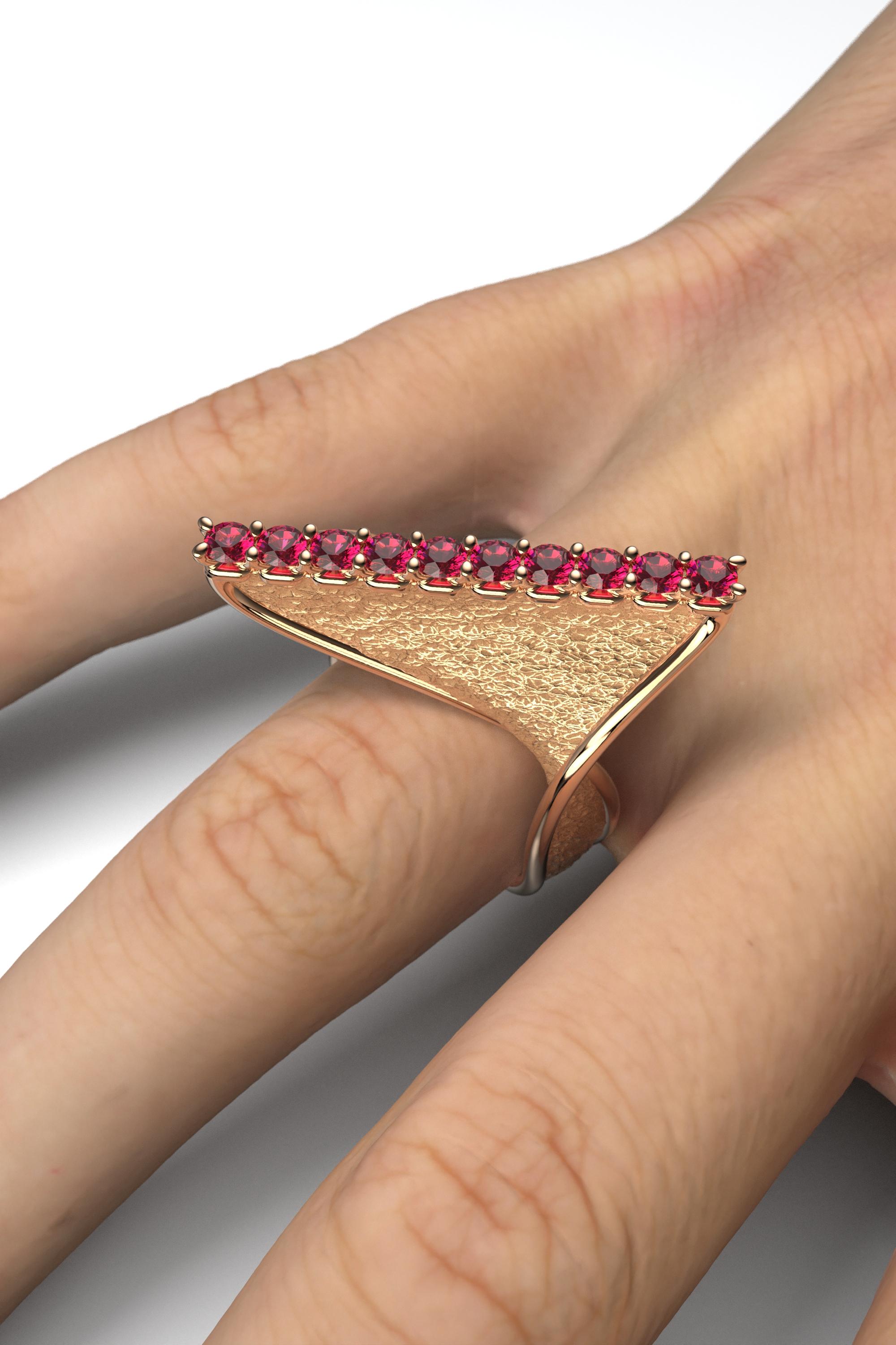 For Sale:  Oltremare Gioielli Modern Twisted Gold Ring with Natural Rubies  18k Gold Italy 6