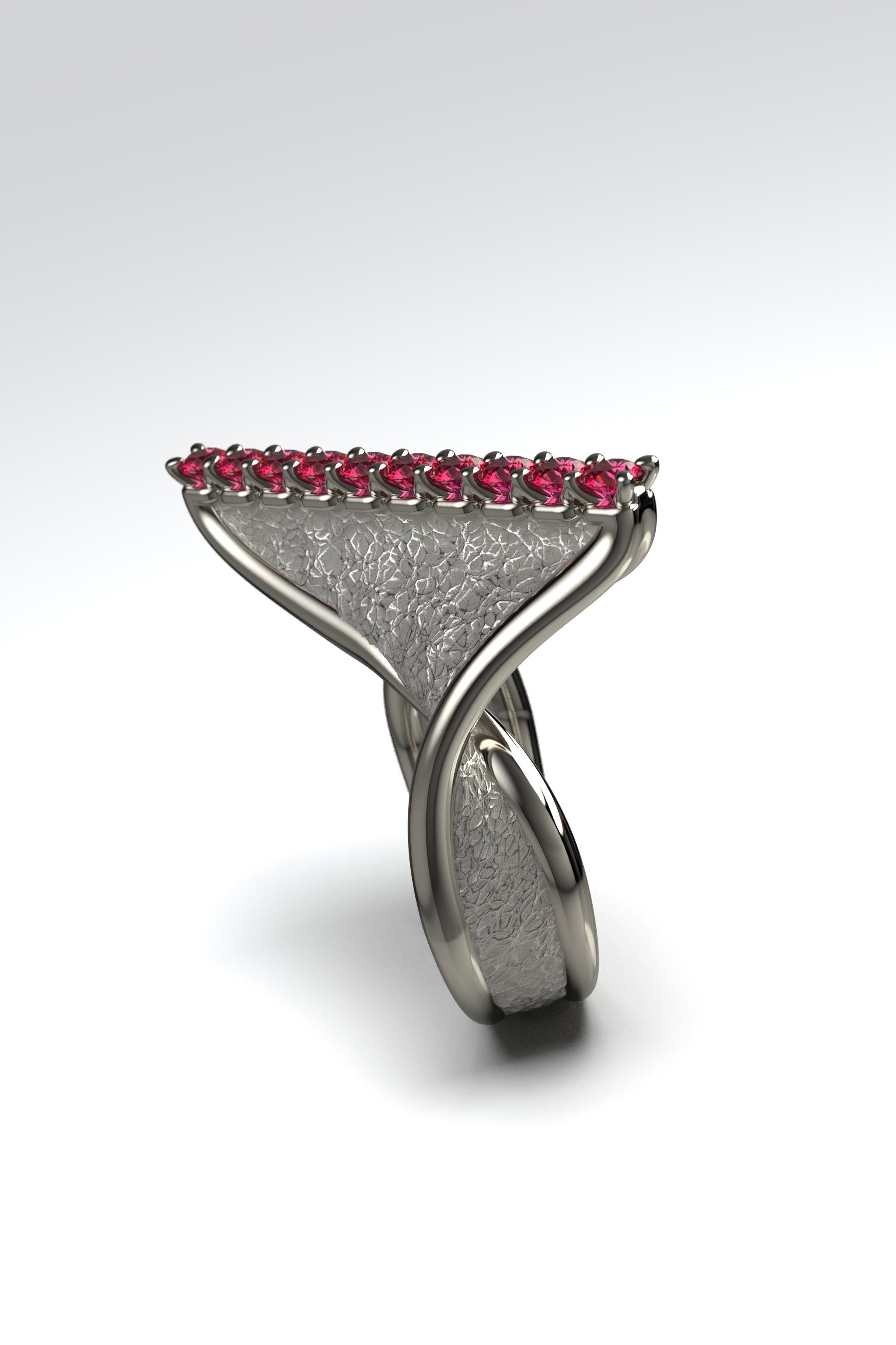 For Sale:  Oltremare Gioielli Modern Twisted Gold Ring with Natural Rubies  18k Gold Italy 7