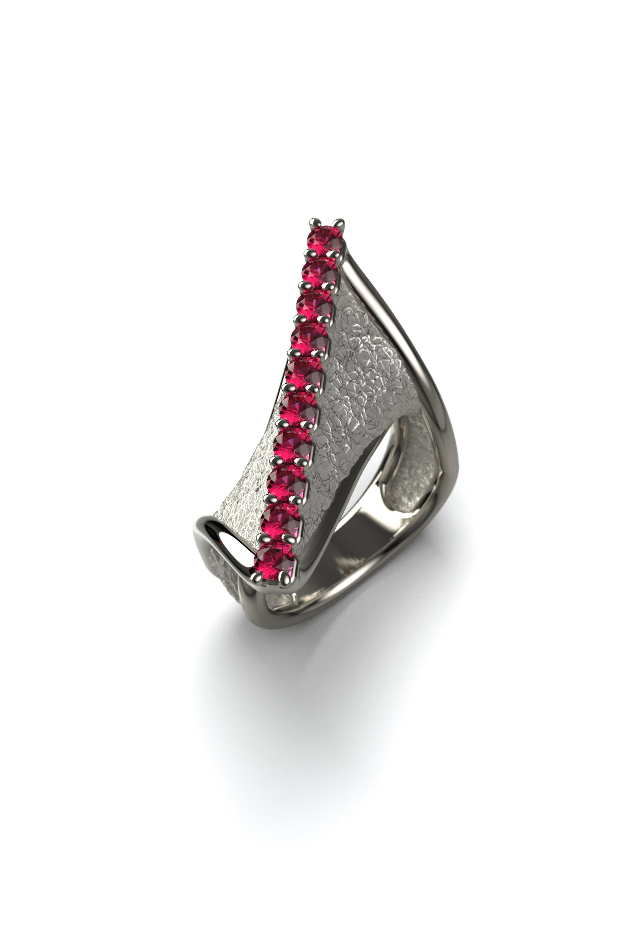 For Sale:  Oltremare Gioielli Modern Twisted Gold Ring with Natural Rubies  18k Gold Italy 8