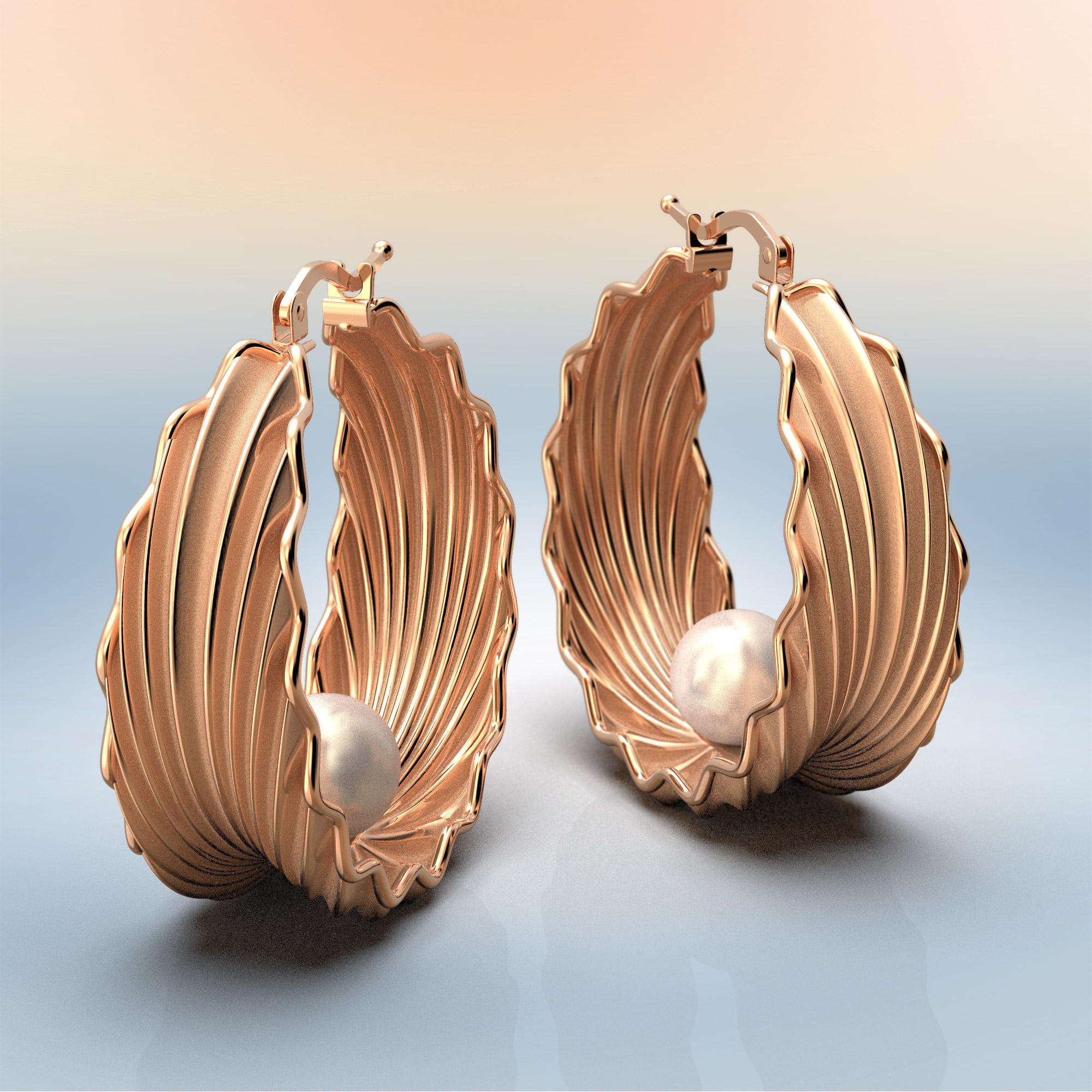 Round Cut Oltremare Gioielli Pearl Hoop Earrings Designed and Crafted in Italy in 18k For Sale