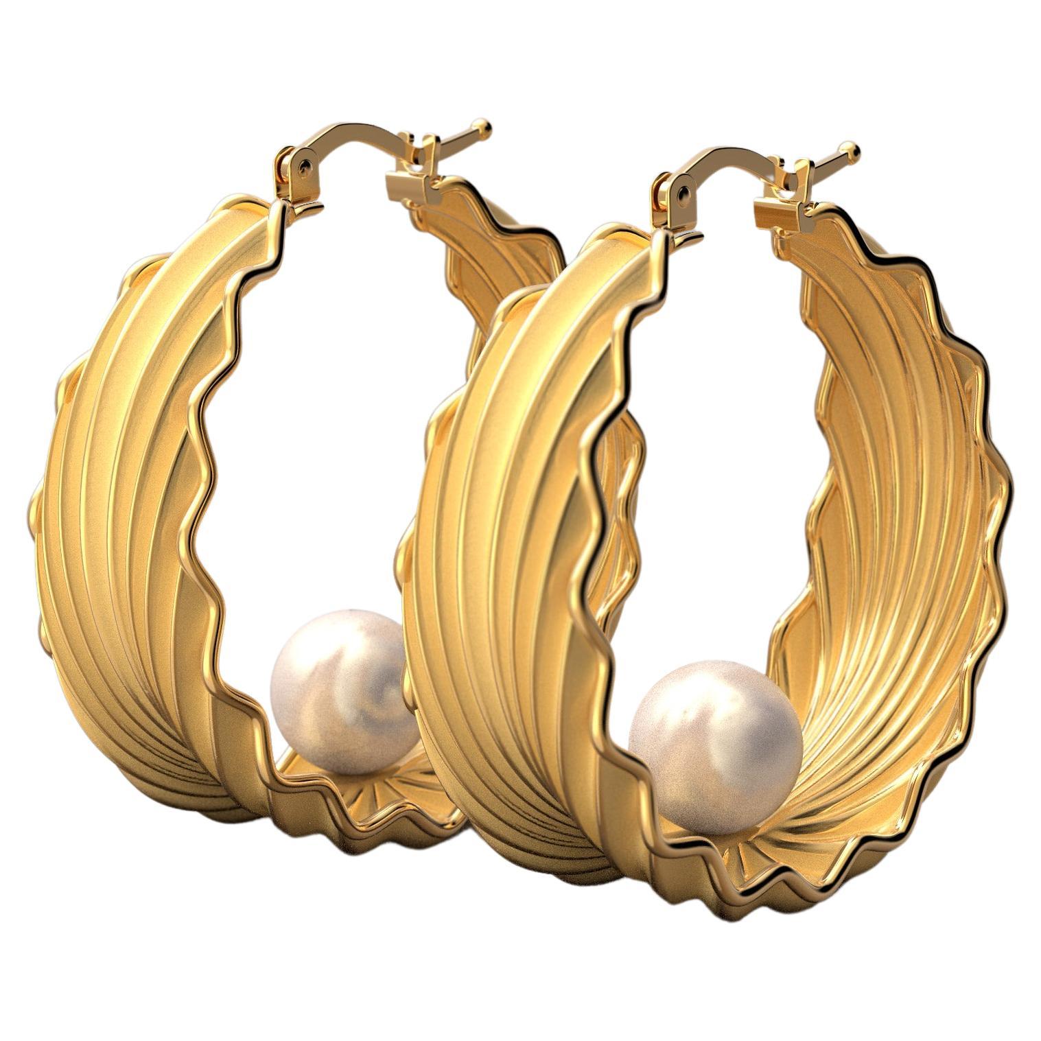 Oltremare Gioielli Pearl Hoop Earrings Designed and Crafted in Italy in 18k For Sale