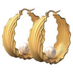 Oltremare Gioielli Pearl Hoop Earrings Designed and Crafted in Italy in 18k