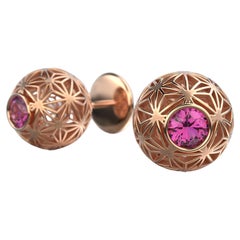 Clous d'oreilles Oltremare Gioielli en or 14 carats, grenat rhodolite et motif Sashiko