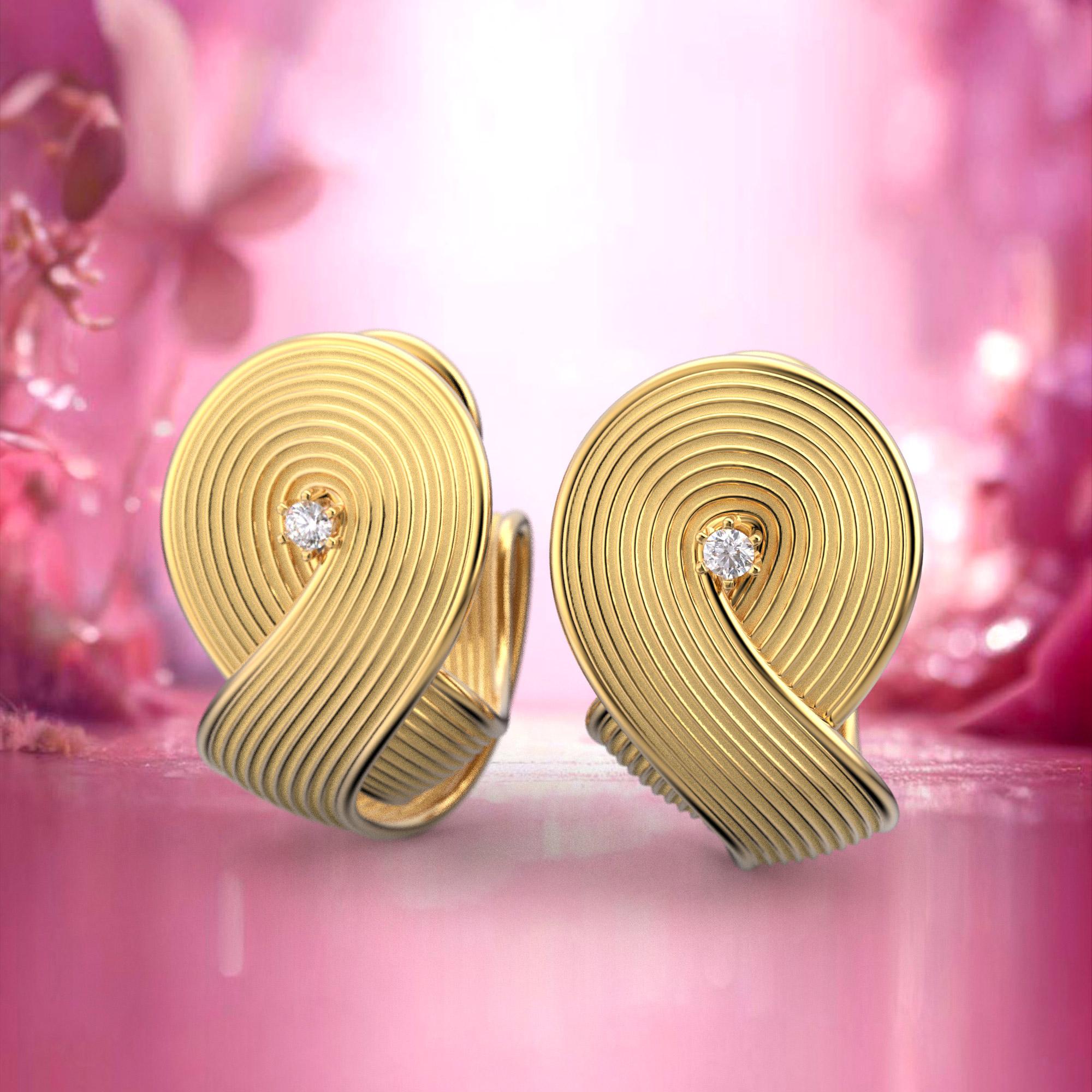 Modern Oltremare Gioielli Statement Earrings in 18k Gold and Diamonds, made in Italy. For Sale