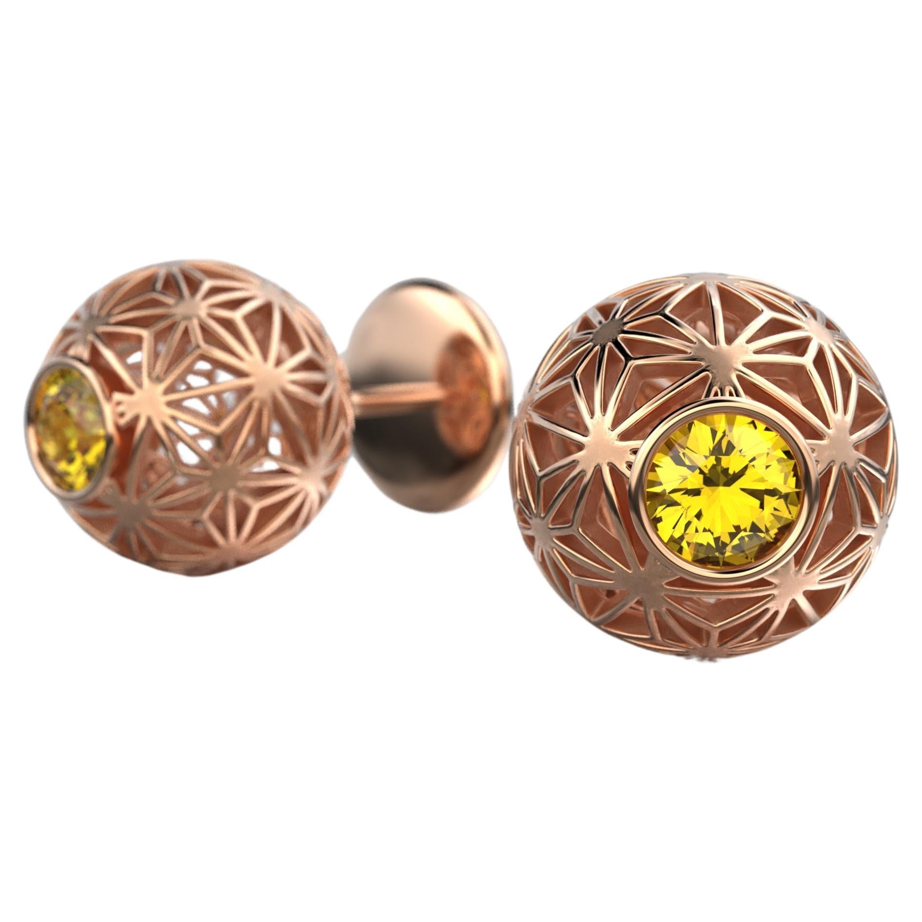 Oltremare Gioielli Yellow Sapphire 14k Gold Stud Earrings Sashiko Pattern