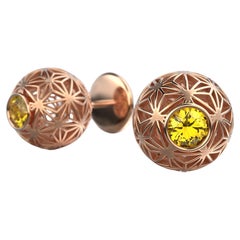 Oltremare Gioielli Yellow Sapphire 14k Gold Stud Earrings Sashiko Pattern
