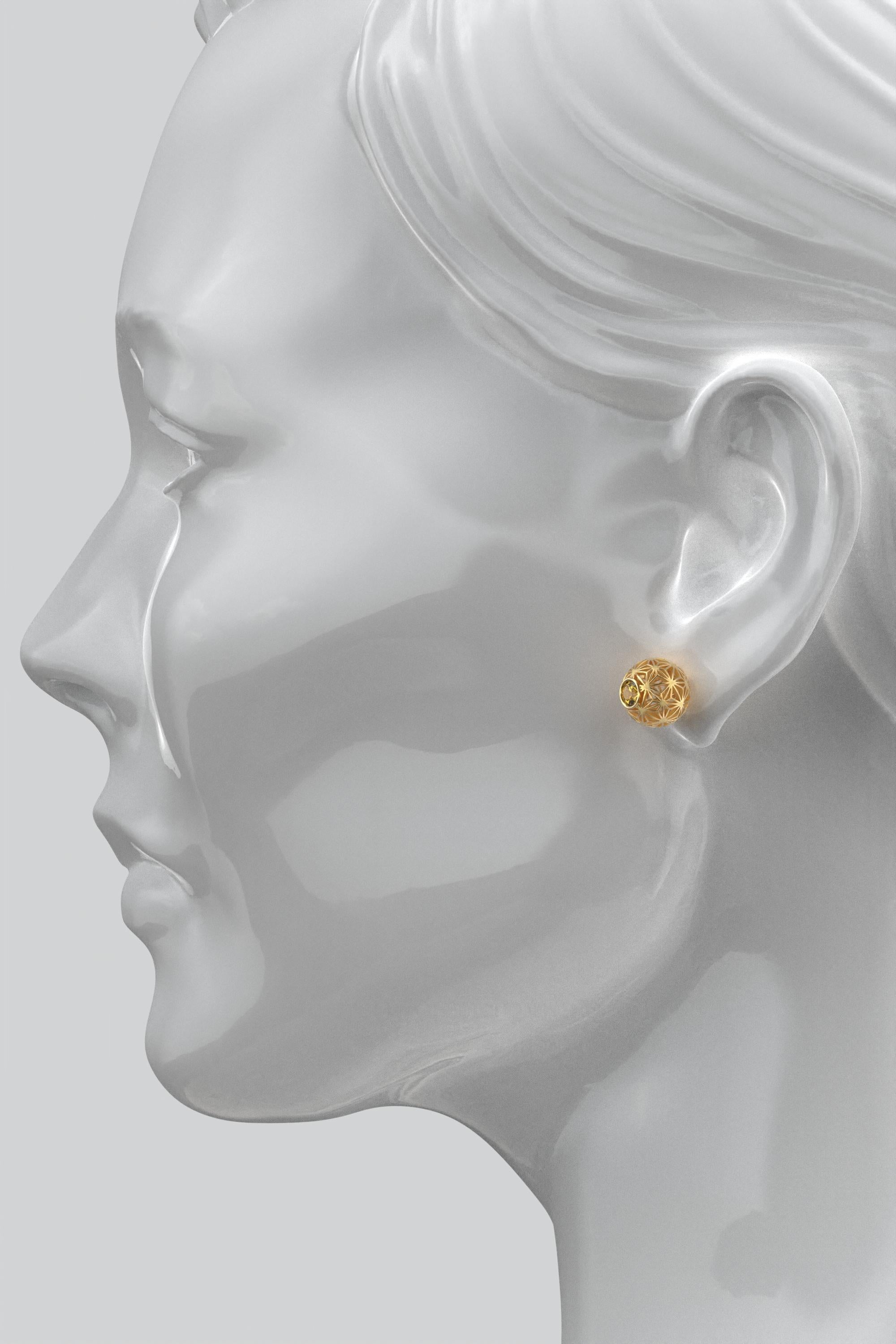 Oltremare Gioielli Yellow Sapphire 18k Gold Stud Earrings Sashiko Pattern In New Condition For Sale In Camisano Vicentino, VI