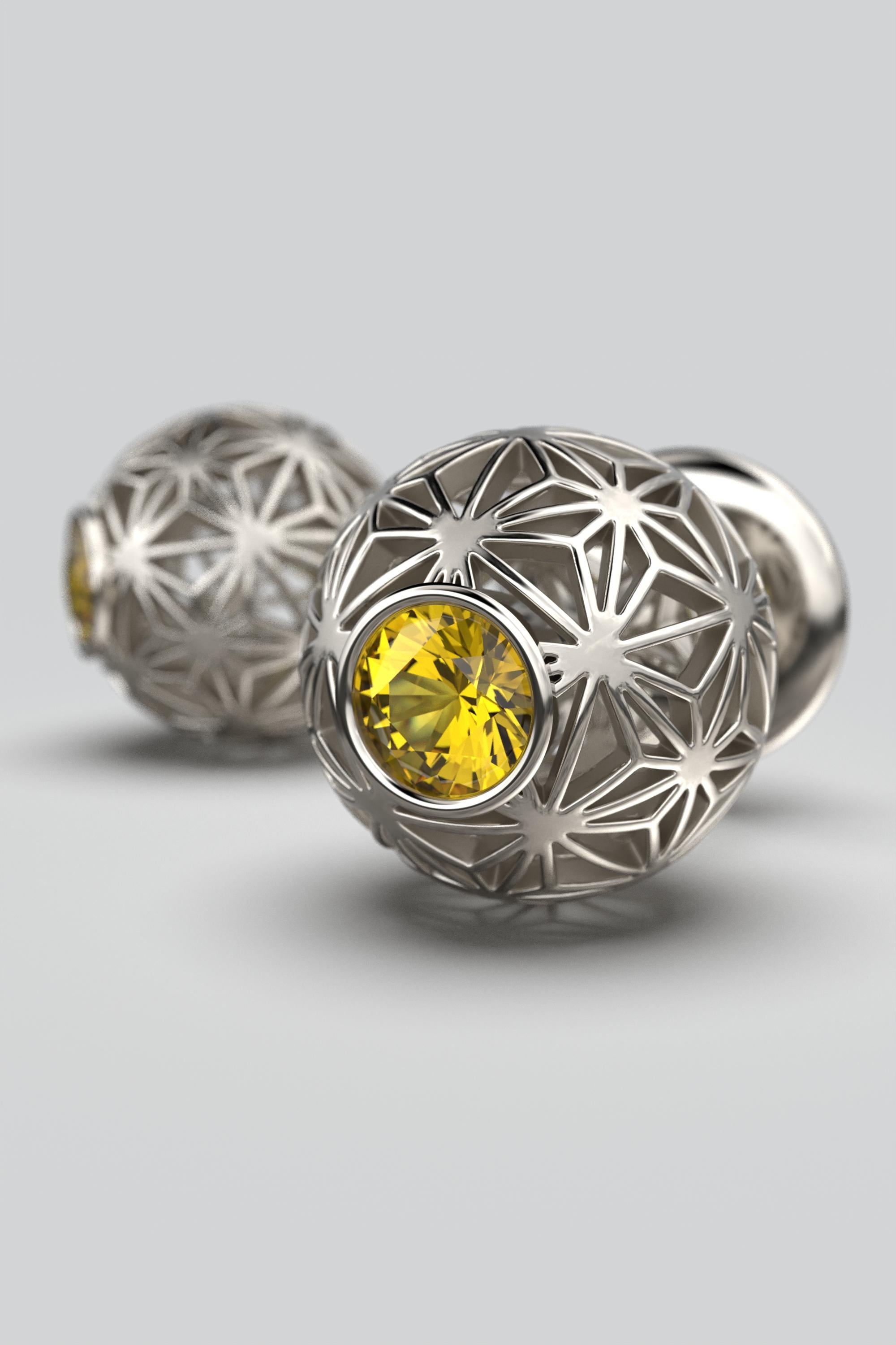 Oltremare Gioielli Yellow Sapphire 18k Gold Stud Earrings Sashiko Pattern For Sale 1