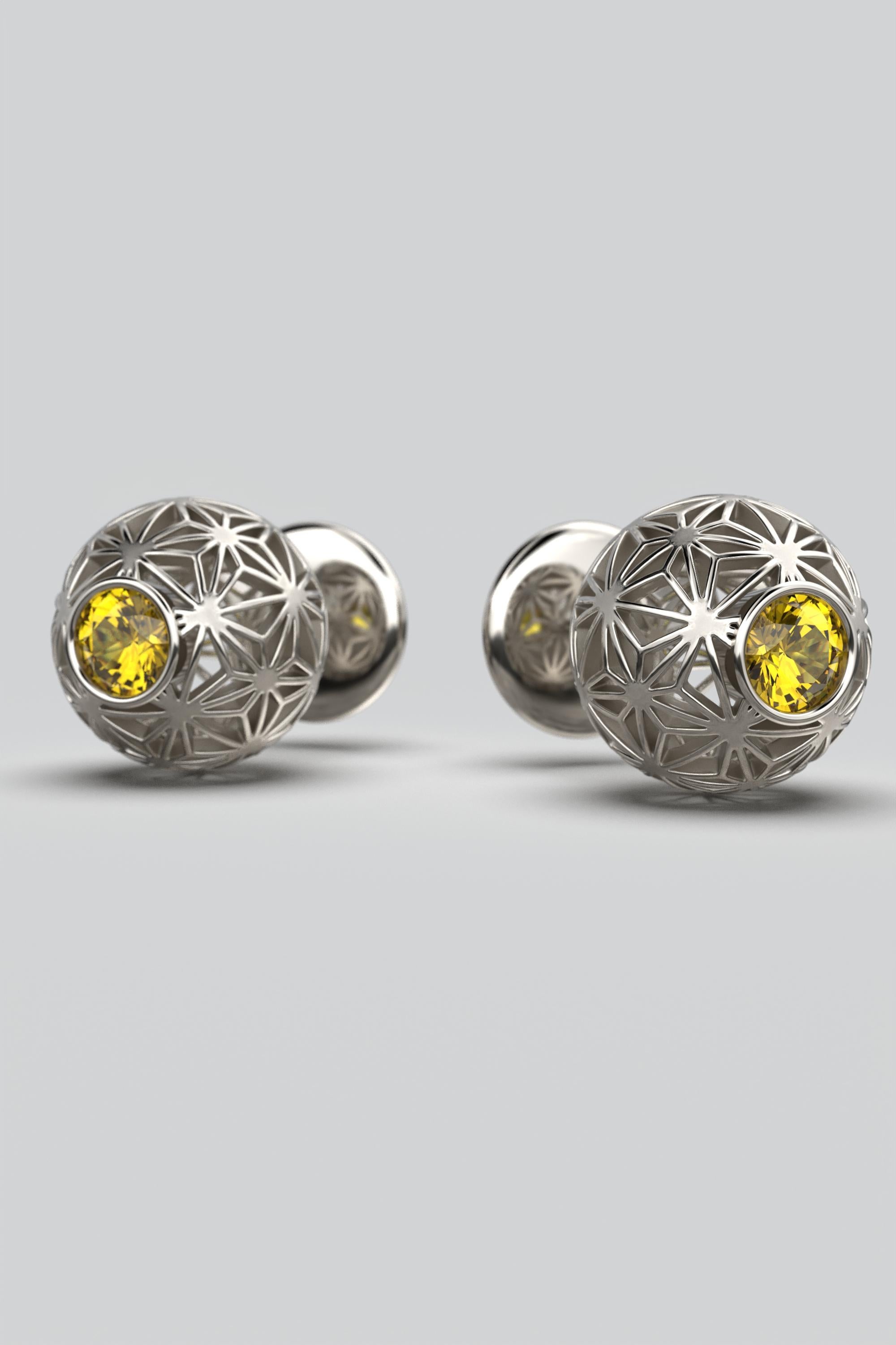 Oltremare Gioielli Yellow Sapphire 18k Gold Stud Earrings Sashiko Pattern For Sale 2