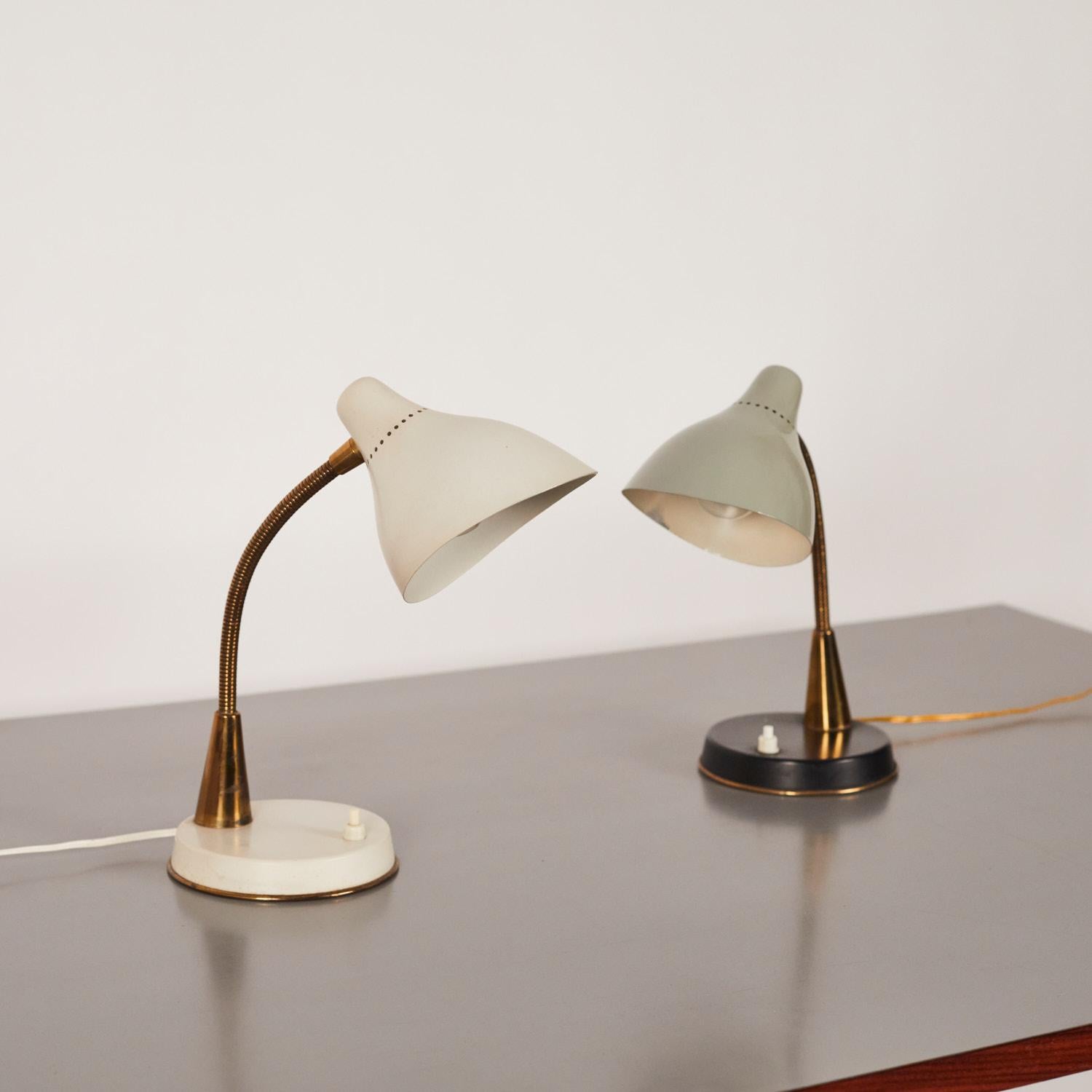 Mid-20th Century Oluce, 1950s Pair of Flexible Coloured Table Lamps