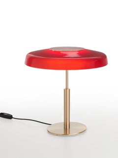 Oluce Dora 271 Table Lamp - Angeletti & Ruzza 220–240V Satin Gold/Red Glass
