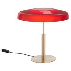 Oluce Dora 271 Table Lamp - Angeletti & Ruzza 220–240V Satin Gold/Red Glass