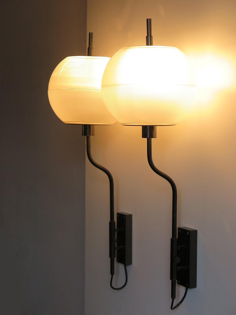 Mid-Century Modern Oluce Italian Mid-Century Sconces Glass and Metal Wall Lamps, 1960s For Sale