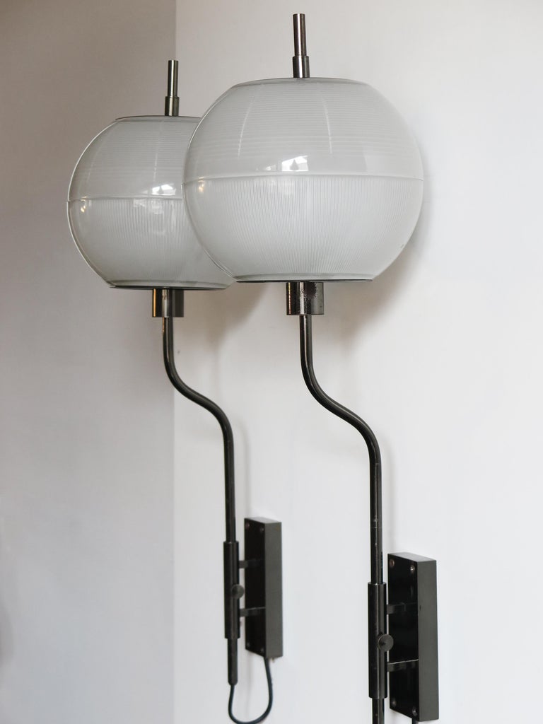Mid-20th Century Oluce Italian Mid-Century Sconces Glass and Metal Wall Lamps, 1960s For Sale
