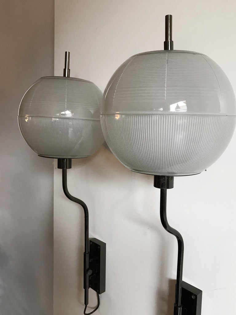 Brass Oluce Italian Mid-Century Sconces Glass and Metal Wall Lamps, 1960s For Sale
