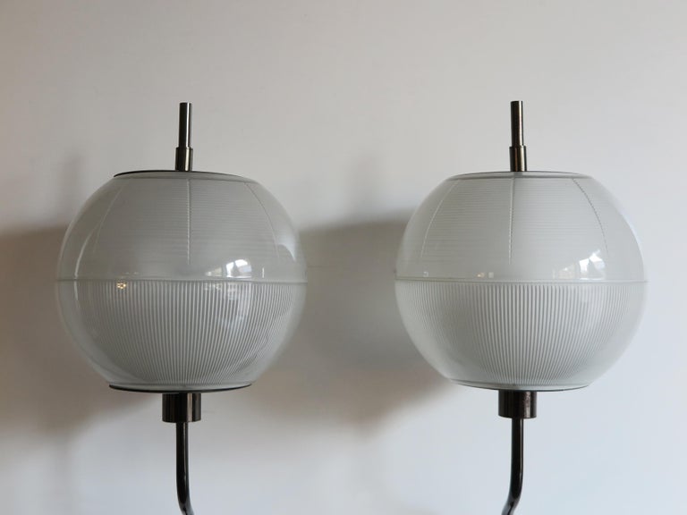 Oluce Italian Mid-Century Sconces Glass and Metal Wall Lamps, 1960s For Sale 1