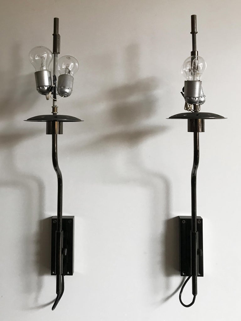 Oluce Italian Mid-Century Sconces Glass and Metal Wall Lamps, 1960s For Sale 2