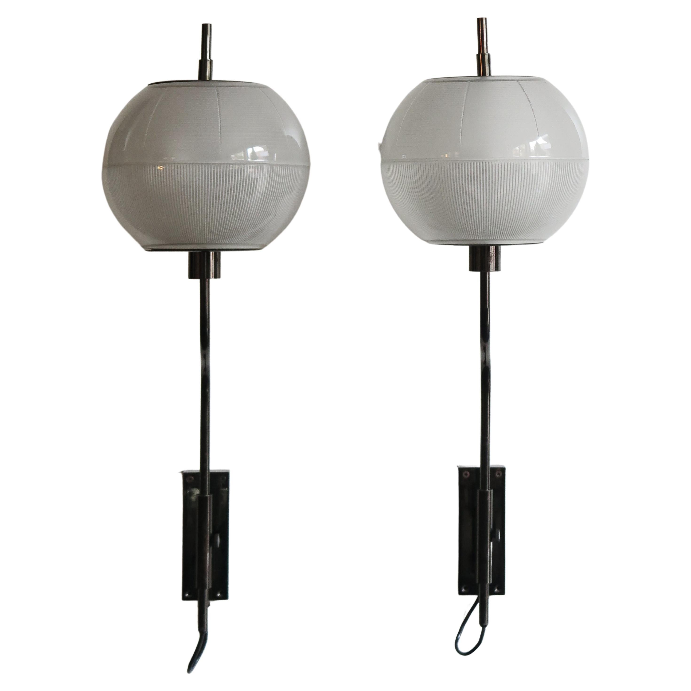 Oluce Italian Mid-Century Sconces Glass and Metal Wall Lamps, 1960s