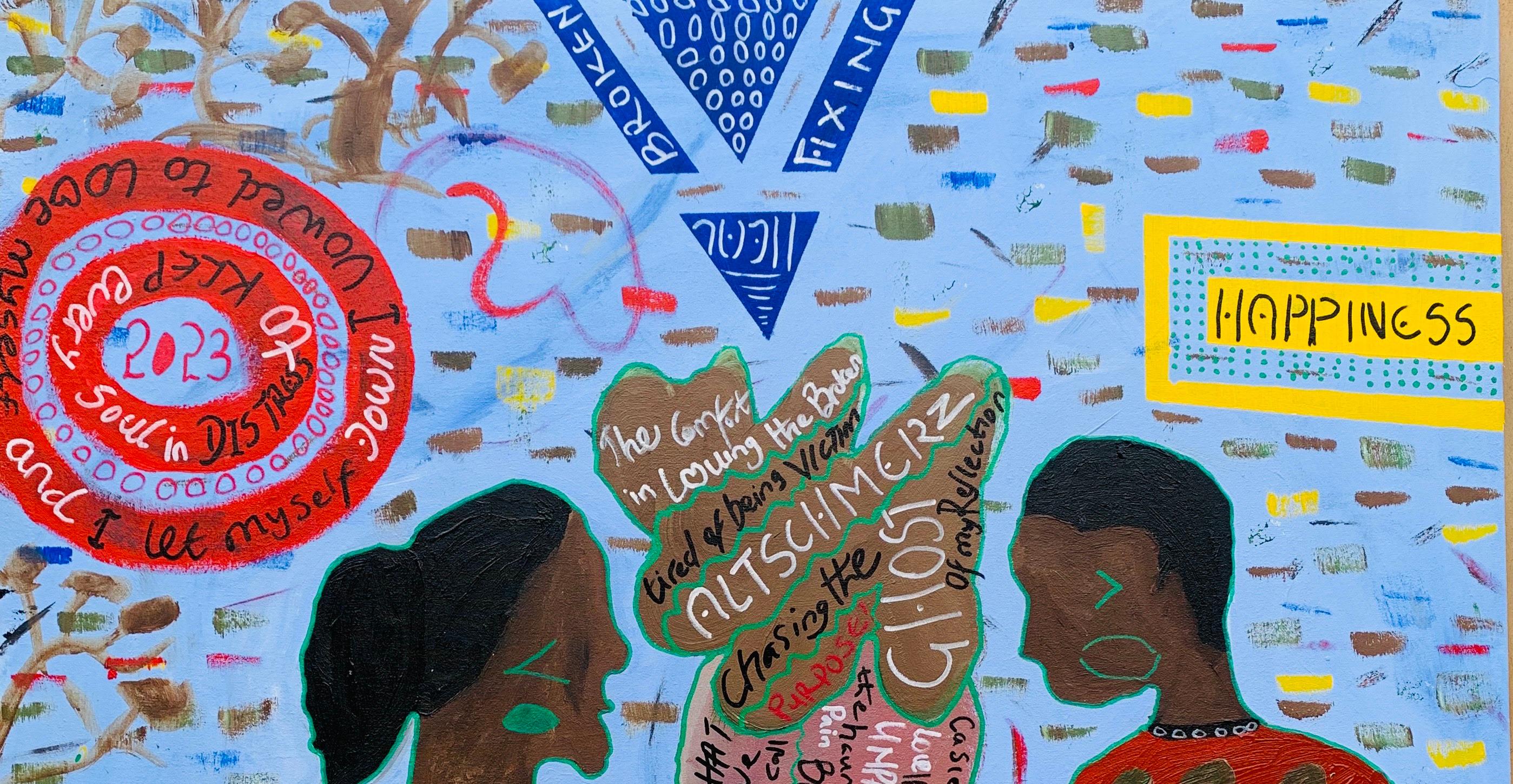 Altschmerz - 21st Century, Contemporary, Abstract Expression, Pop Culture, Love - Painting by Olumide Ajayi