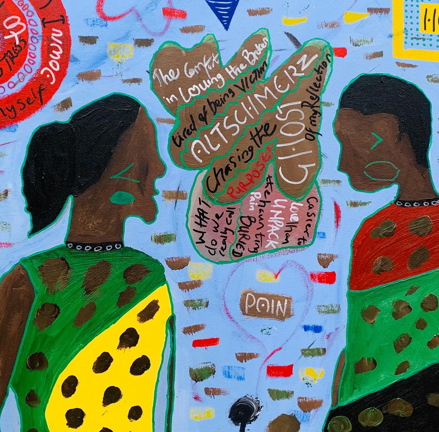 Altschmerz - 21st Century, Contemporary, Abstract Expression, Pop Culture, Love - Blue Figurative Painting by Olumide Ajayi