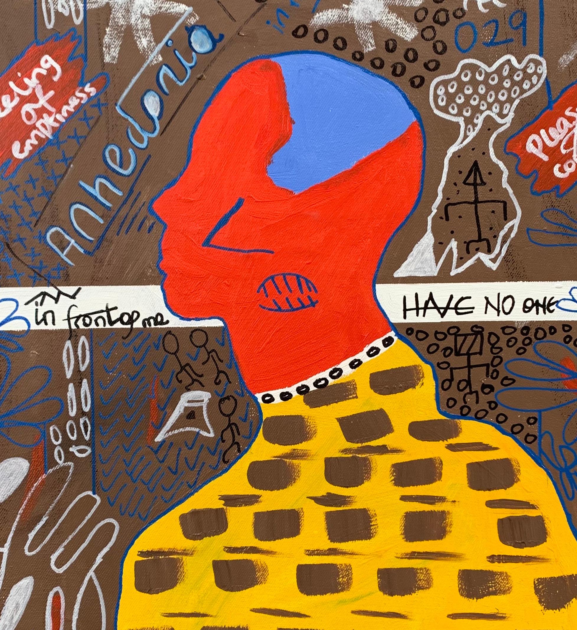 Anhedonia - 21ème siècle, Contemporain, Abstrait, Culture Populaire, Amour, Solitude - Marron Figurative Painting par Olumide Ajayi