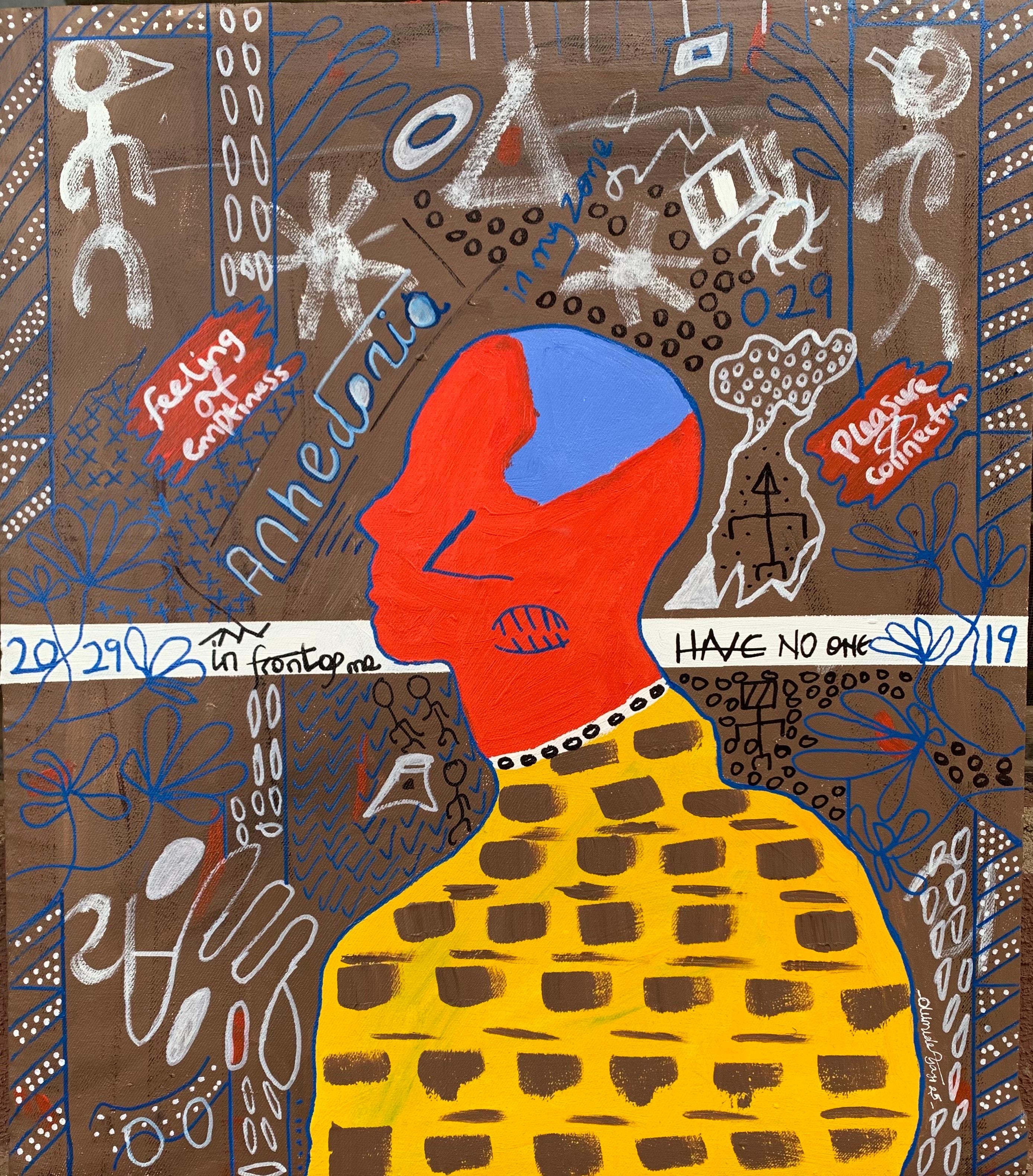 Figurative Painting Olumide Ajayi - Anhedonia - 21ème siècle, Contemporain, Abstrait, Culture Populaire, Amour, Solitude