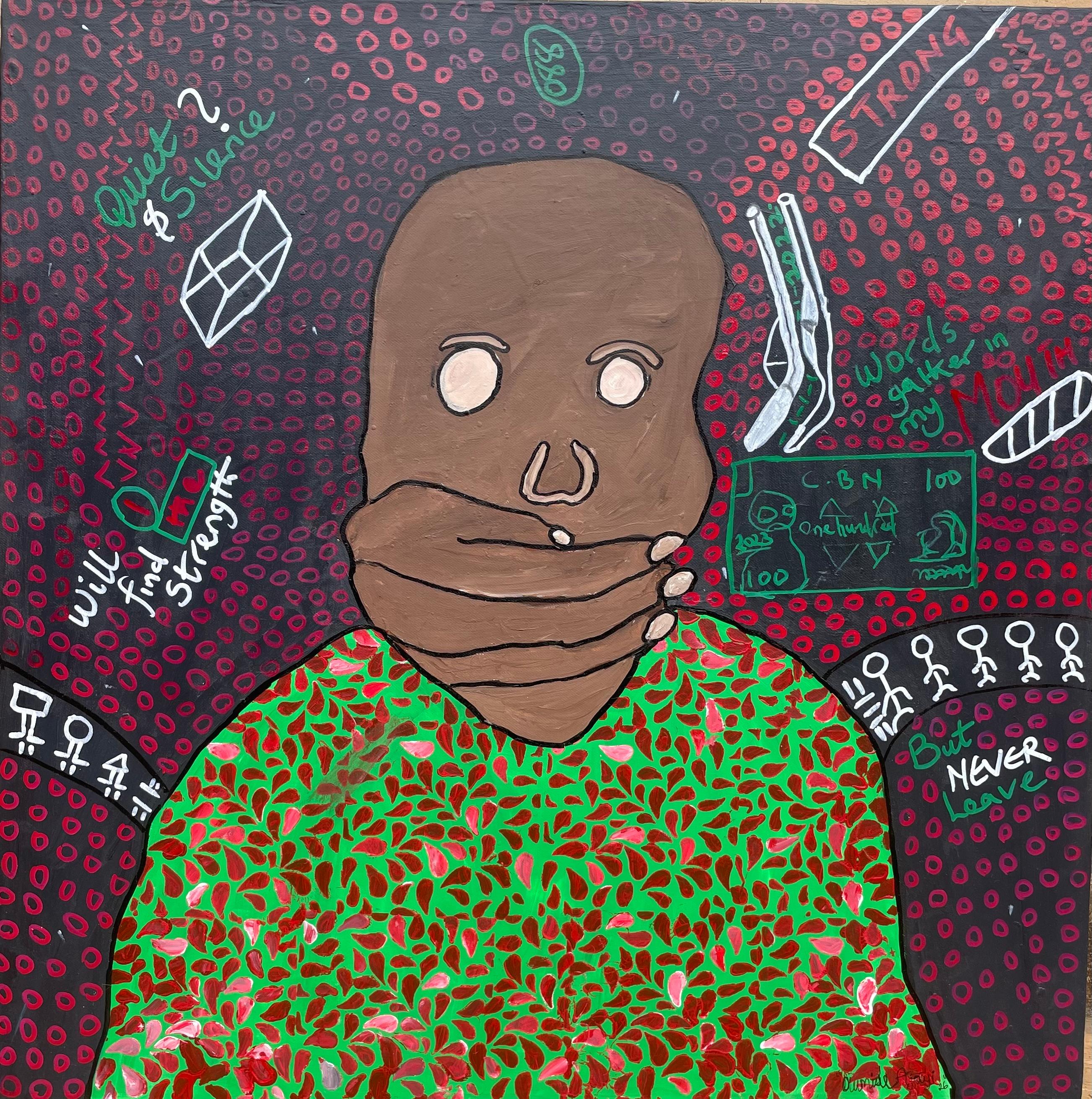 Olumide Ajayi Figurative Painting - Aphonia - 21st Century, Contemporary, Abstract Expressionism, Words, Colour