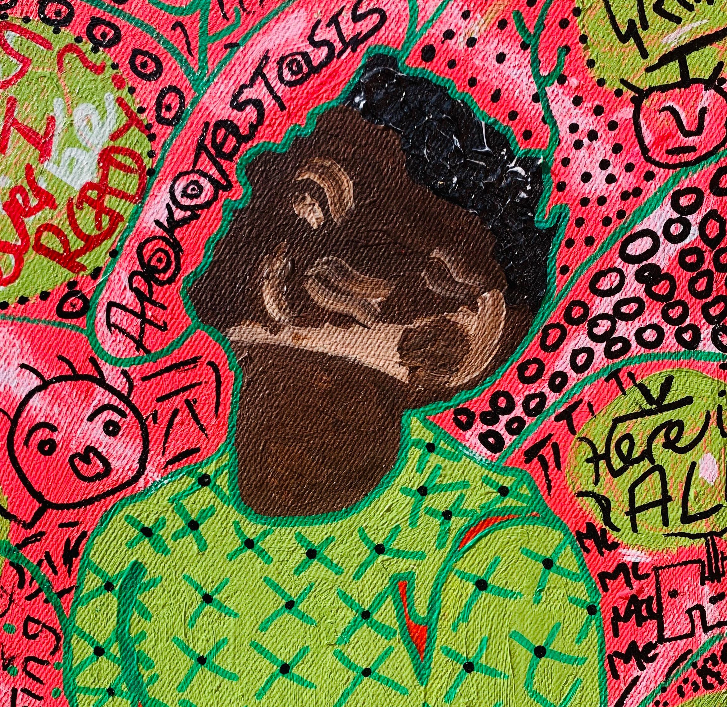 Apokatastasis - 21st Century, Contemporary, Abstract Expression, Pop Culture - Orange Abstract Painting by Olumide Ajayi