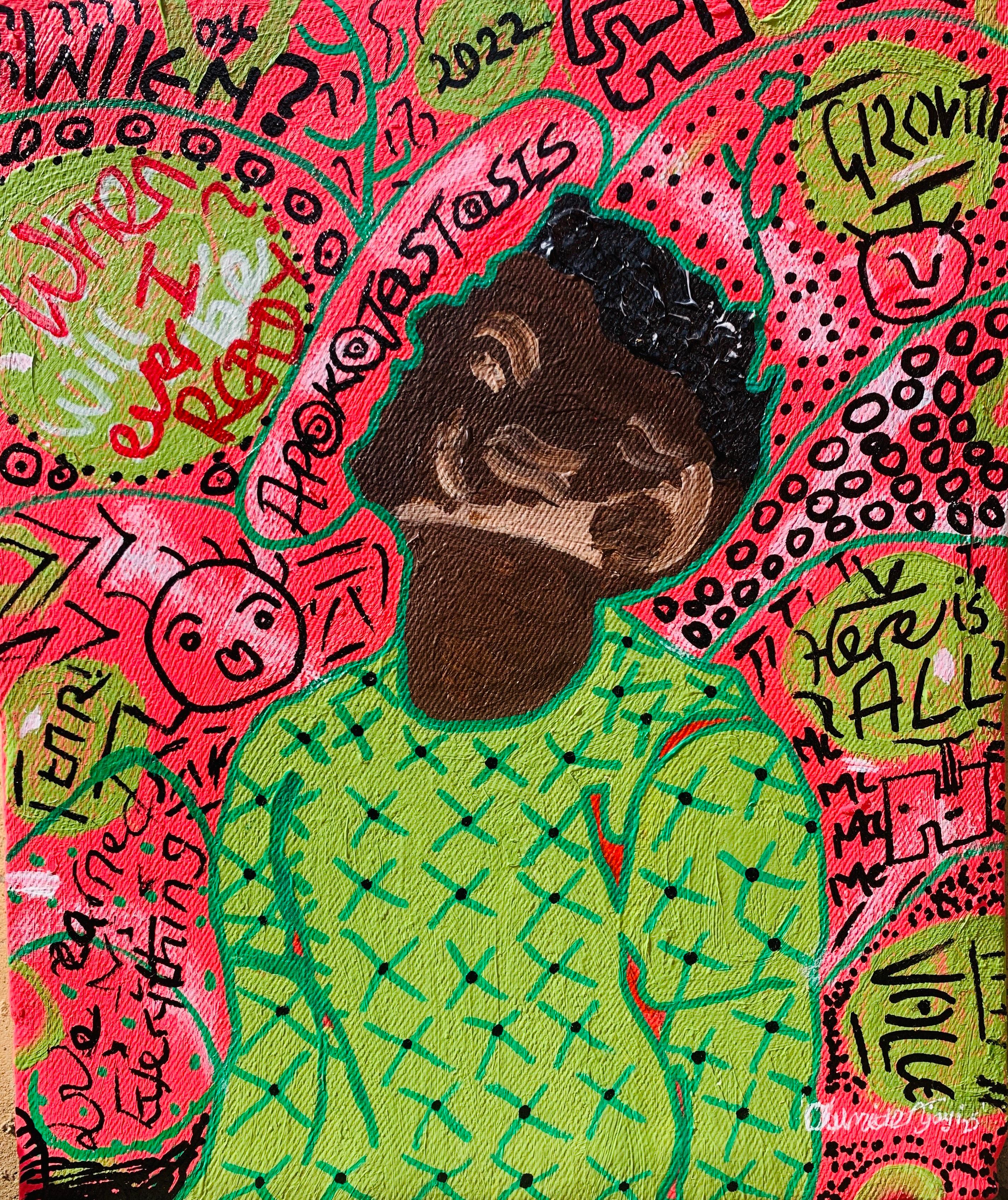Olumide Ajayi Abstract Painting - Apokatastasis - 21st Century, Contemporary, Abstract Expression, Pop Culture